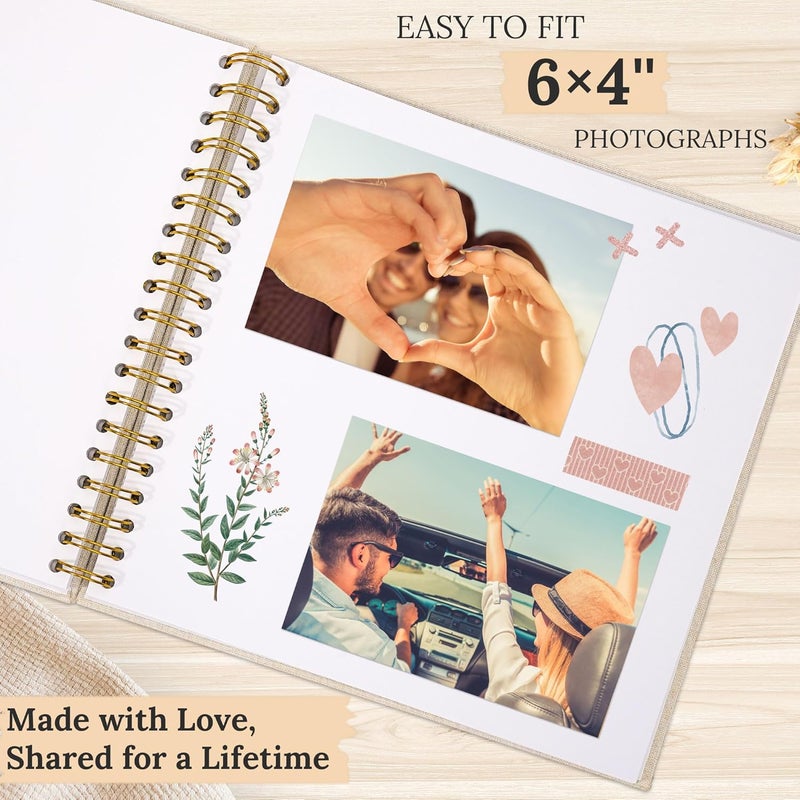 Hiwhy Scrapbook Photo Album Linen Cover, 10 x 10 Inch Hardcover Kraft White Pages Memory Book, for Travel Wedding Guest Book Christmas Baby Shower (40 Sheets/ 80 Pages,Beige) - Image 4